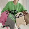Fashionable Candy-colored Sweater Women's Autumn and Winter Loose Lazy Wind Thickened Round Neck Letter Knit Sweater Comfortable and Versatile