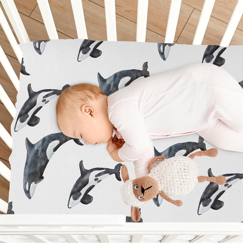 Crib Sheets for Boys Girl Orca Killer Whale Breathable Mini Crib Mattress Sheets Fitted,Toddler Baby Sheets for Crib Mattress 39 * 27 * 5In