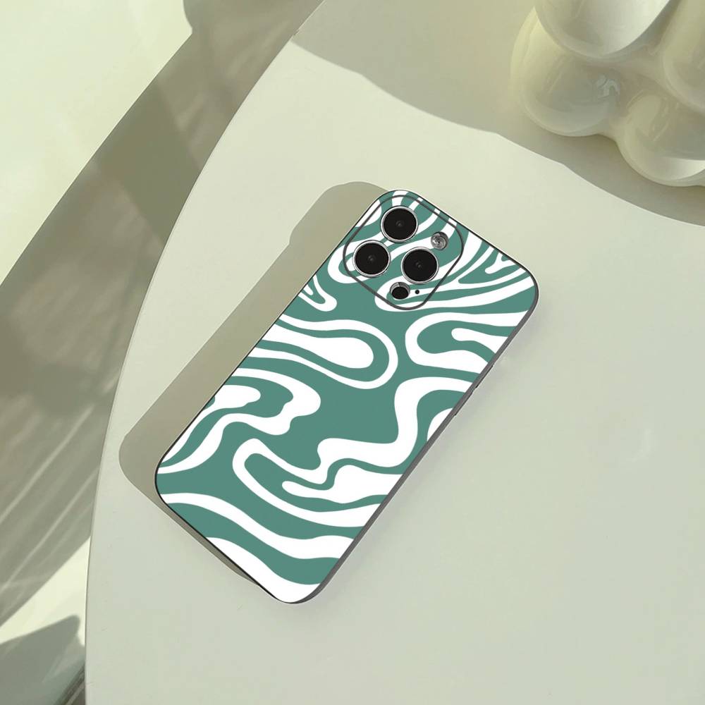 Абстракция - Жидкий Волнистый Узор Чехол для Телефона Для iPhone 17,16,15,14,13,12,11 Pro Max, Легкий и Практичный Мягкий Черный Чехол