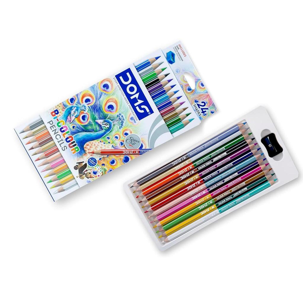 Doms Bi Colours 24 Цвета Карандаши Цветные 12 Штук для Рисования Эскизов Школьные Художественные Яркие Гладкие Мягкий Грифель Многоцветные