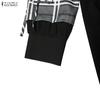 ZANZEA Women Muslim Casual Round Neck Long Sleeve Plaid Print Patchwork Loose Long Dress
