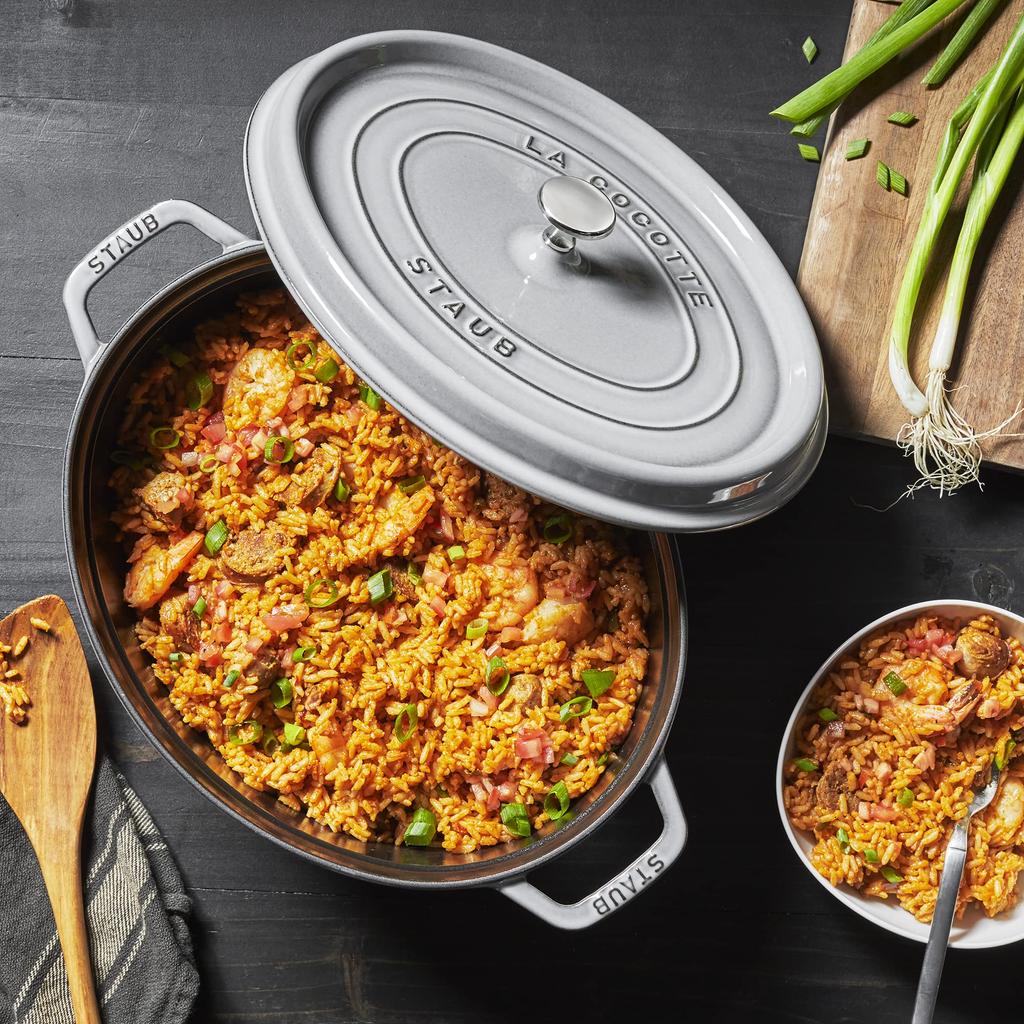 Staub Cocotte Oval серый большой эмалированный горшок ручной работы, совместимый с IH японский La Cocotte Oval "Pico 33 см" [Авторизованный продукт] 40509-324