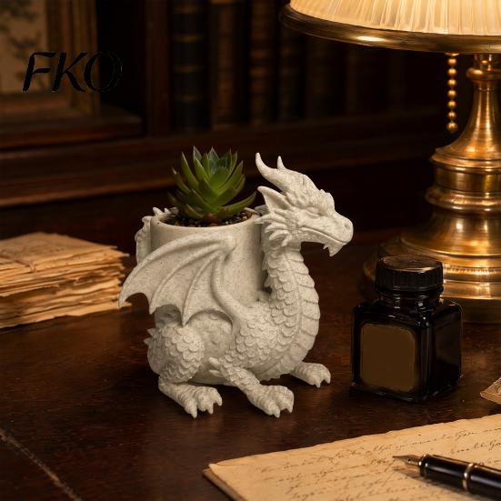 Stationery Storage Container 3D Printed Dragon Desk Planter, Creative Flower Pot with Storage, Artistic Three-dimensional Sculpture Figurine Decor for