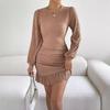 New Spring Sexy Party Slim Fit Fishtail Dress Women Fashion OL Temperament O Neck Long Sleeve Casual Dresses Women High Waist Summer Short Dress 26503