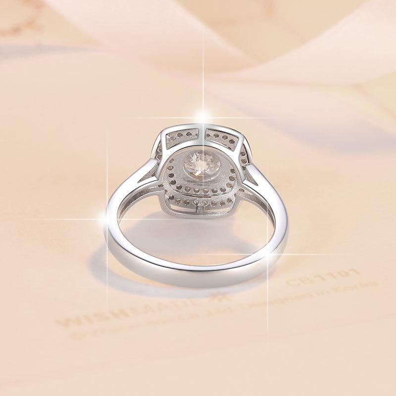 D Color Moissanite Ring 1 Carat Square Geometric Luxury Inlaid Sterling Silver Ring Engagement Ring Wedding Ring Gift for Girlfriend