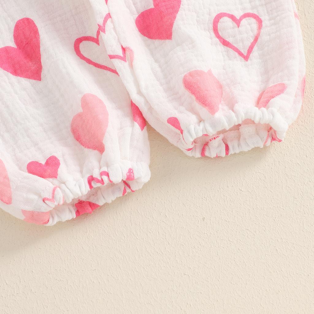 Baby Girls Valentine's Day Pants Sets Long Sleeve O Neck Romper Heart Print Pants Headband Sets
