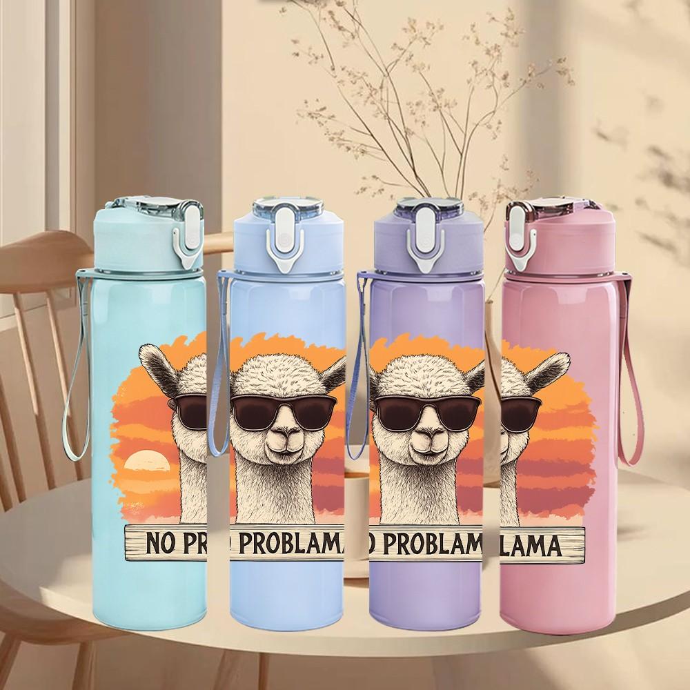 1PC No Probllama Sunglasses Llama 750ml Color Plastic Sports Water Bottle Leakproof Flip Straw Lid Suitable for Sports Office Home Use