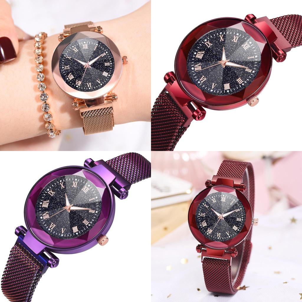 Stylish Women Starry Sky Luminous Quartz Watch Featuring Classic Roman Numerals Design