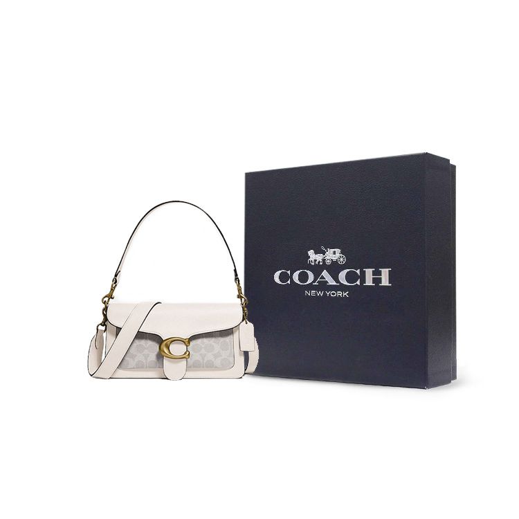 Coach Полосатый 26 Монограмма Холст Кожаная Сумка через плечо Женская Сумка через плечо Белый 91215-B4R7B