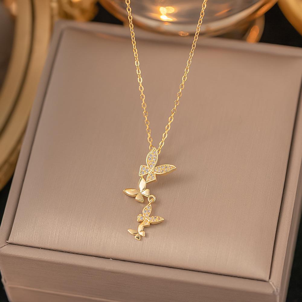 Шикарное не тускнеющее колье из титановой стали для женщин с уникальным дизайном и сверкающей медной подвеской