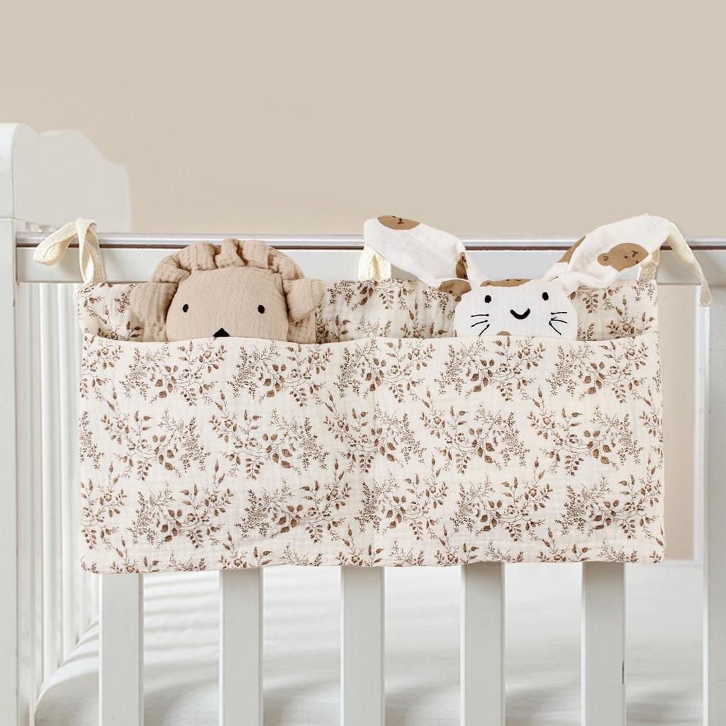 Pure Cotton Baby Bed Bumper & Hanging Bag with Double Pockets for Bottles and Diapers