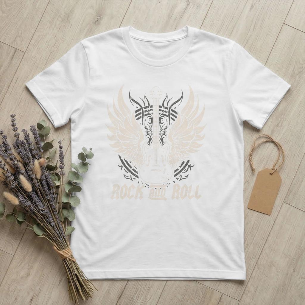 GuitarBass Rock and Roll Wings TShirt for Unisex Crewneck 100 Cotton T Shirts Floral Music Short Sleeve Tee Shirt Printed Tops