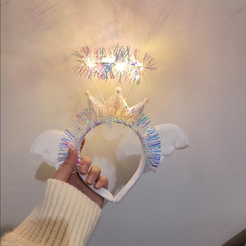 Angel Halo Glow Headband with Fairy Wings - Feather & Silk Christmas Hair Accessory