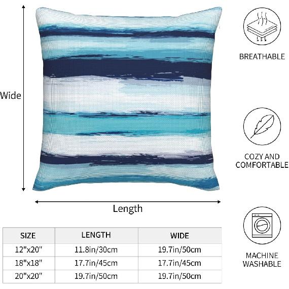 Wave Throw Pillow Covers 18x18 Set of 2 Abstract Stripes Decorative Pillow Cover Watercolor Sea Ocean Waves Outdoors Pillowcase Cushion Case Home