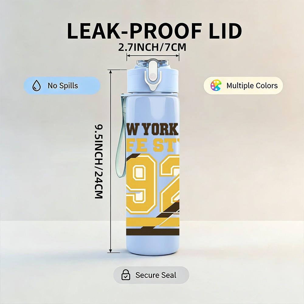 1PC New York City 92 Lettering 750ml Color Plastic Sports Water Bottle Leakproof Flip Straw Lid Suitable for Sports Office Home Use