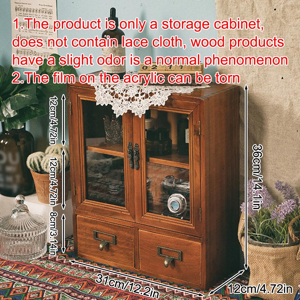 1 шт. Винтажный двухдверный шкаф-витрина из массива дерева, ящик для мелочей и косметики, деревянный настольный ящик для хранения