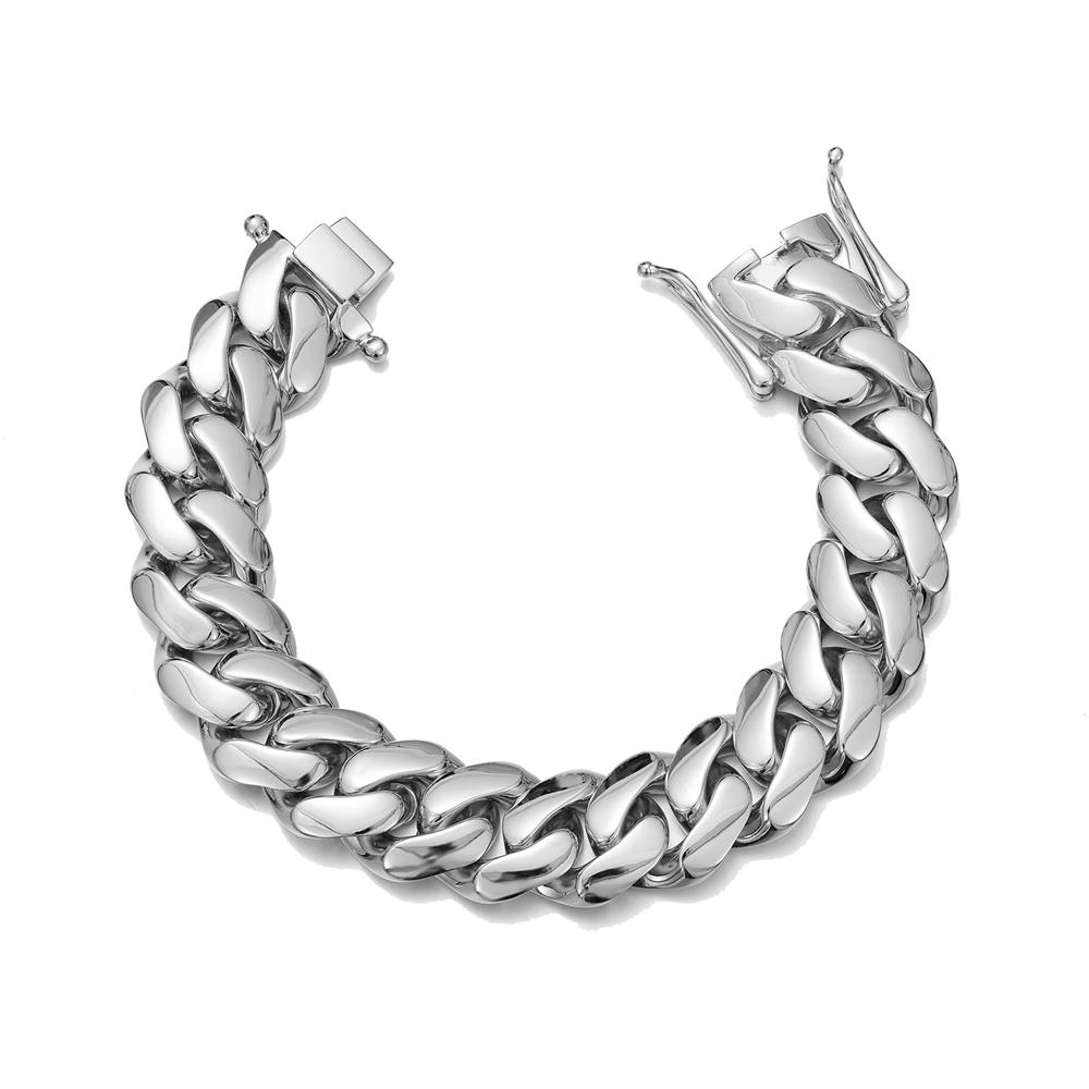 Hip Hop Rhodium Plated Jewelry 8-20mm Laminated Stainless Steel Flat Cuban Link Chain Bracelet for Women and Men