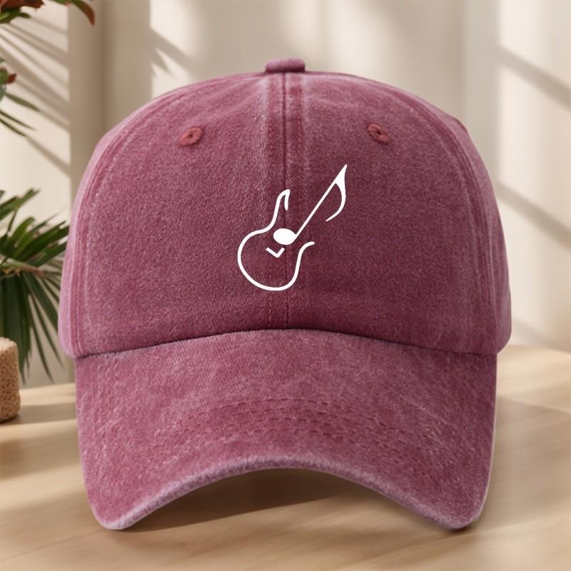 Guitar Music Note Baseball Cap Washed Cotton Adjustable Street Style Casual Sun Visor