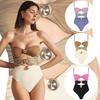 1011 European and American new gold round buckle decorative three-color hollow splicing one-piece swimsuit women's suit