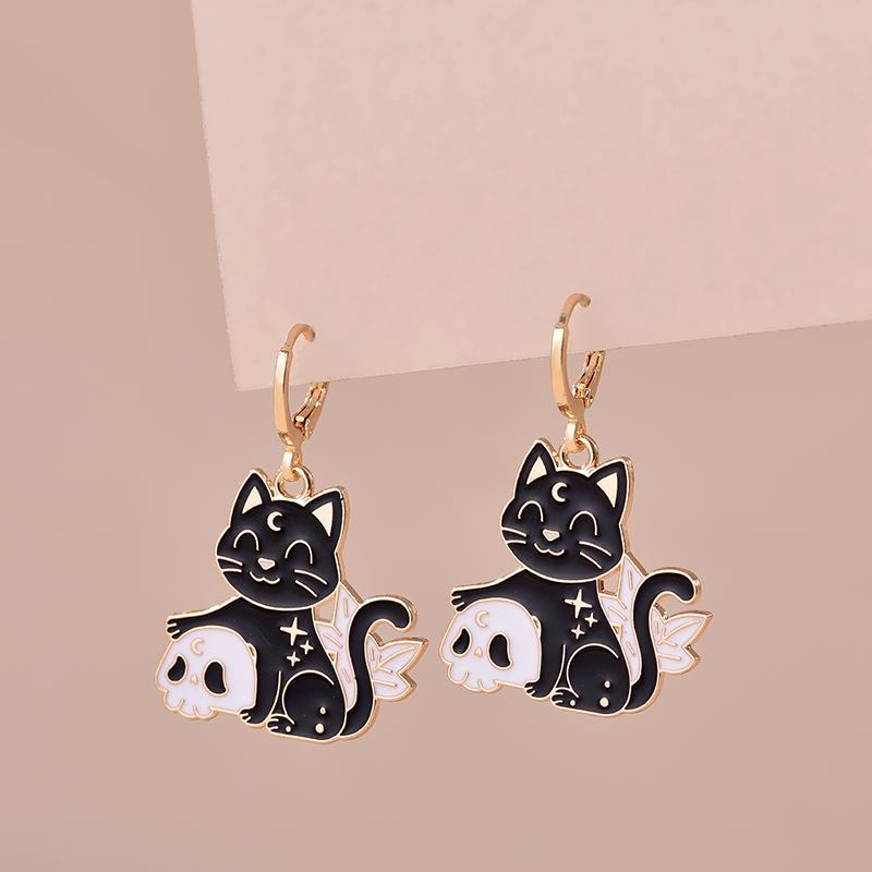Colorful Aesthetic Animal Cat Rabbit Koi Dragon Earrings For Women Girls Enameled Delicate Gold Color Hoop Earrings Zircon Gift