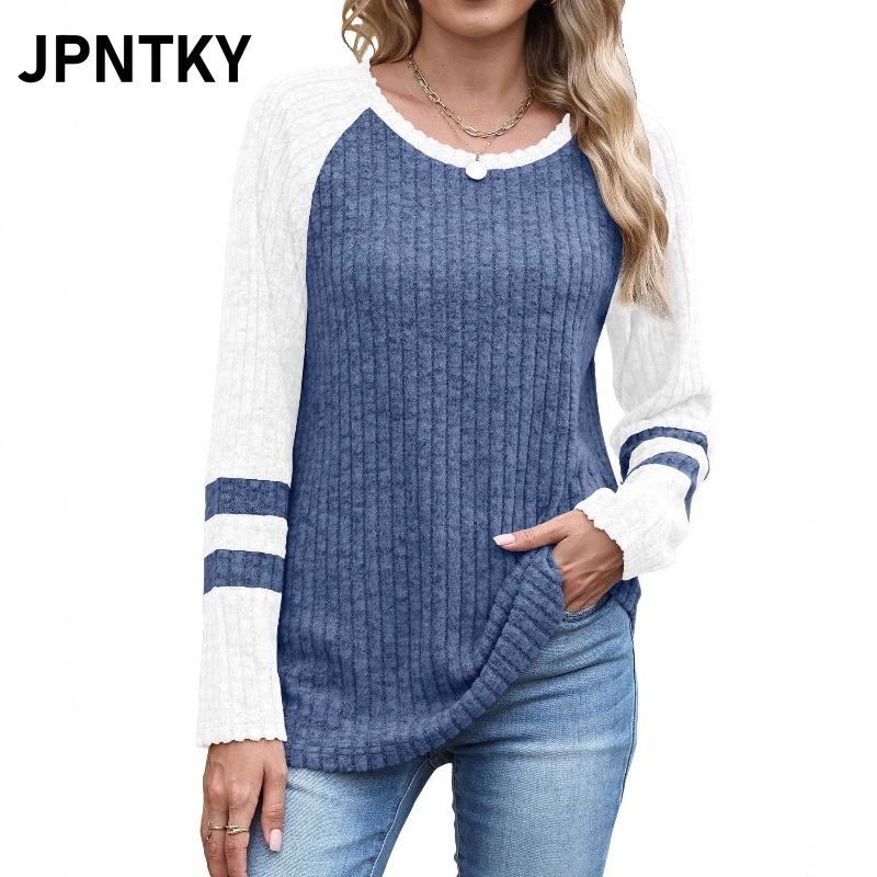 Женские модные повседневные блузки и рубашки JPNTKY с круглым вырезом и длинным рукавом