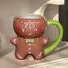 Cute Gingerbread Man Mug Cartoon Cute Kawaii Christmas Mug 3D Gingerbread Man Ceramic Cup Milk Coffee Water Cup Mug Gift