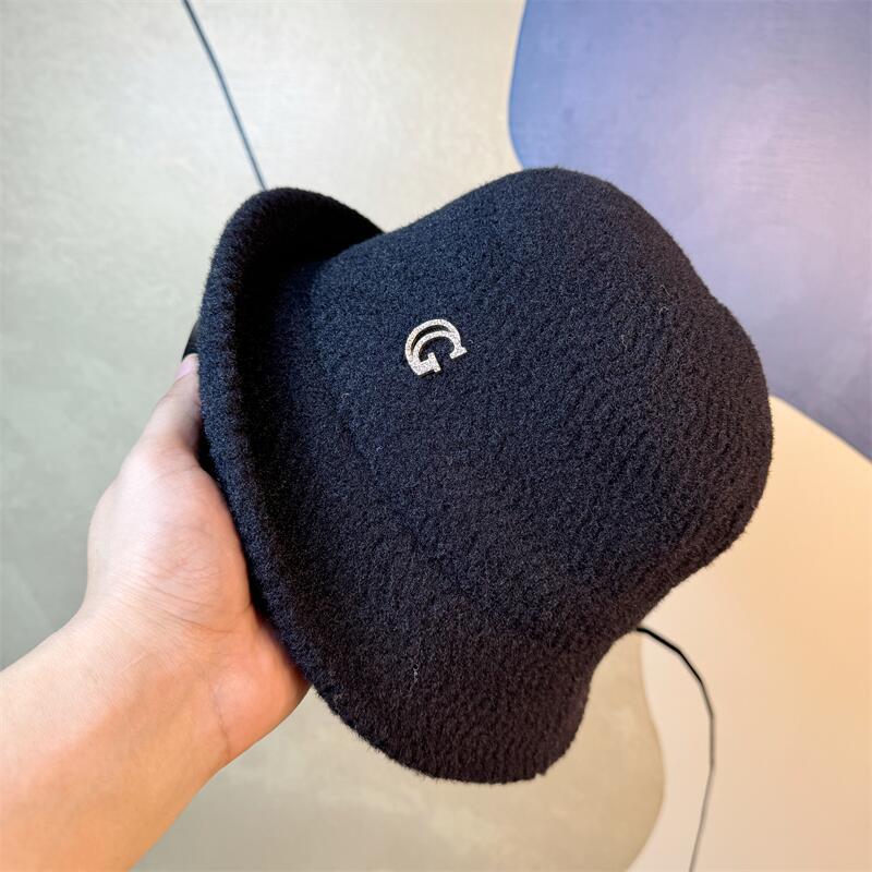 New Elegant Curling Top Hat Women's Foldable Basin Hat Bucket Hat Autumn and Winter Warm Hat