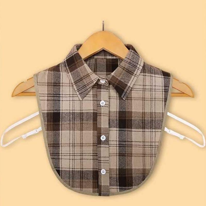 1Pc Fake Collar Leisure Travel Maillard Elegant Checkered Various Tops Shirt Lining Sweater Inner Layer Brown Tones