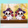 Женские акриловые серьги с тематическим рисунком Хэллоуина, привидением, тыквой и цветами, для праздничных торжеств