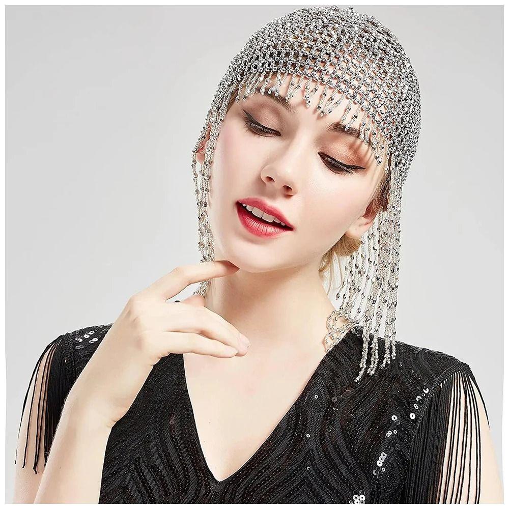 Shiny Beaded Hat Handmade Head Chain Exotic Headband Party