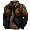 Men's Outdoor Ethnic Pattern Fleece Zipper Tactical Shirt Jacket Winter Warm Small Coat