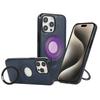 For iPhone 15 Pro Max Case Magnetic Kickstand PU Leather Coated PC+TPU Phone Cover