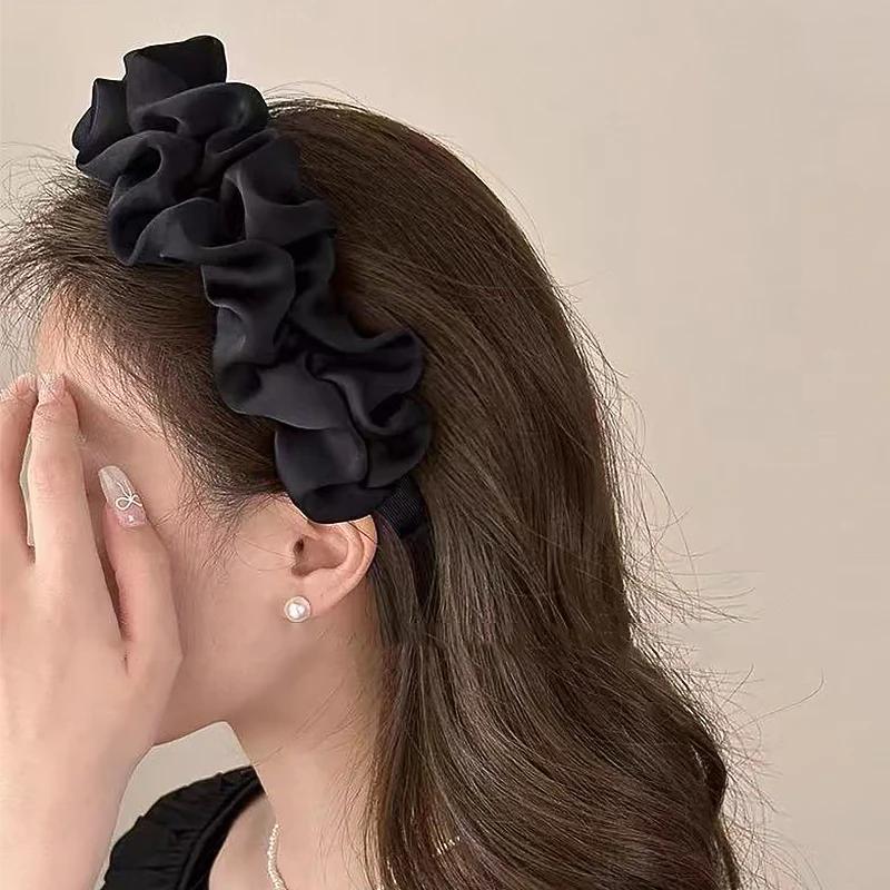 Однотонная широкая плиссированная повязка на голову для женщин Элегантная повязка для умывания лица Модная девушка Аксессуары для волос резинка для волос