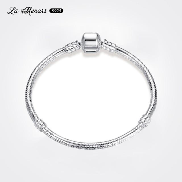 Unisex Genuine Silver Plating Round Clasp Bracelet Chain Wrist Fine Jewelry Diy Making Ornaments Fit Bead Charms