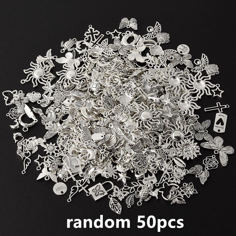 Random Mix 10/20/30/50/100pcs Alloy Metal Charm Sun Moon Star Butterfly Cross Sea Animal Pendants For Jewelry Making Accessories