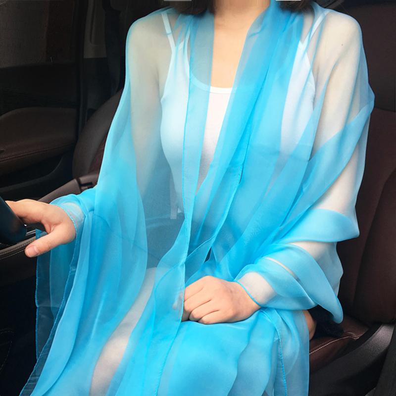 Корейский однотонный прозрачный сексуальный тонкий шифоновый пляжный платок-шаль от солнца для женщин, летний шарф из ледяного шелка для кондиционирования воздуха