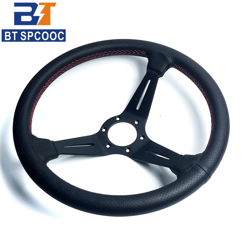 N 14inch Steering Wheel Car Sport Deep Dish Perforated Leather/Suede Steering Wheels 350mm Red Line 3 spoke