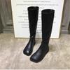 Fashion Street Style Stretch Women Knee High Boots Fashion Elegant Square Toe Shoes Women's Modern Flats Long Booties
