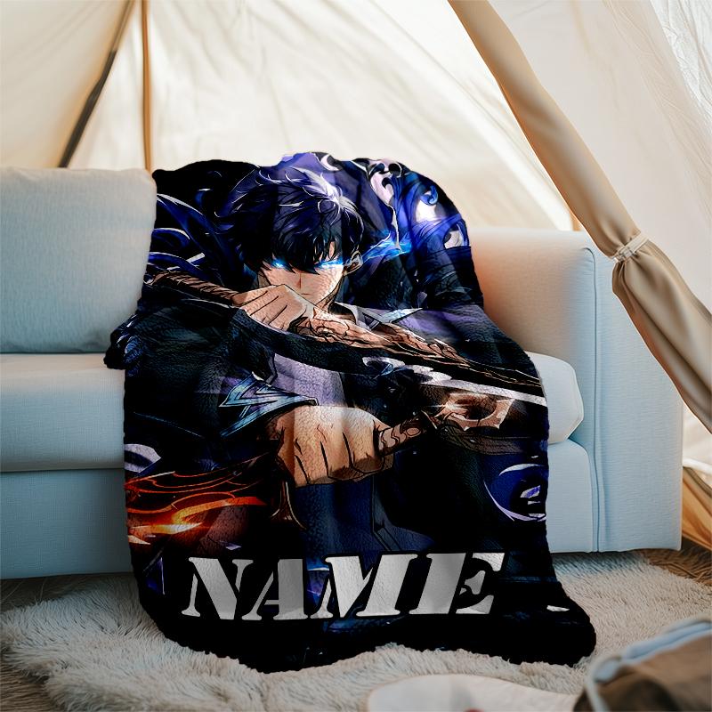 Personalized Custom Name Blanket - Solo Leveling Print Design,Blanket for Sofa,Bed,Travel,Camping - Soft and Warm, Great Gift