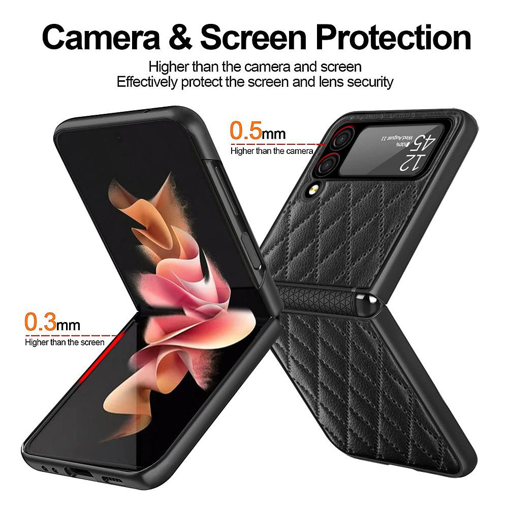 Luxury Pu Leather Lozenge Patterns Hinge Protector Cover For Samsung Galaxy Z Flip 4 Z Flip 3 All -Inclusive Case For Z Flip 3 4