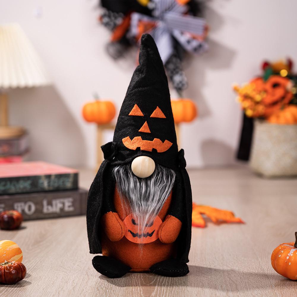 New Halloween Decoration Holding Pumpkins Brooms Pointed Hat Witch Home Halloween Faceless Doll Dwarf Ornaments