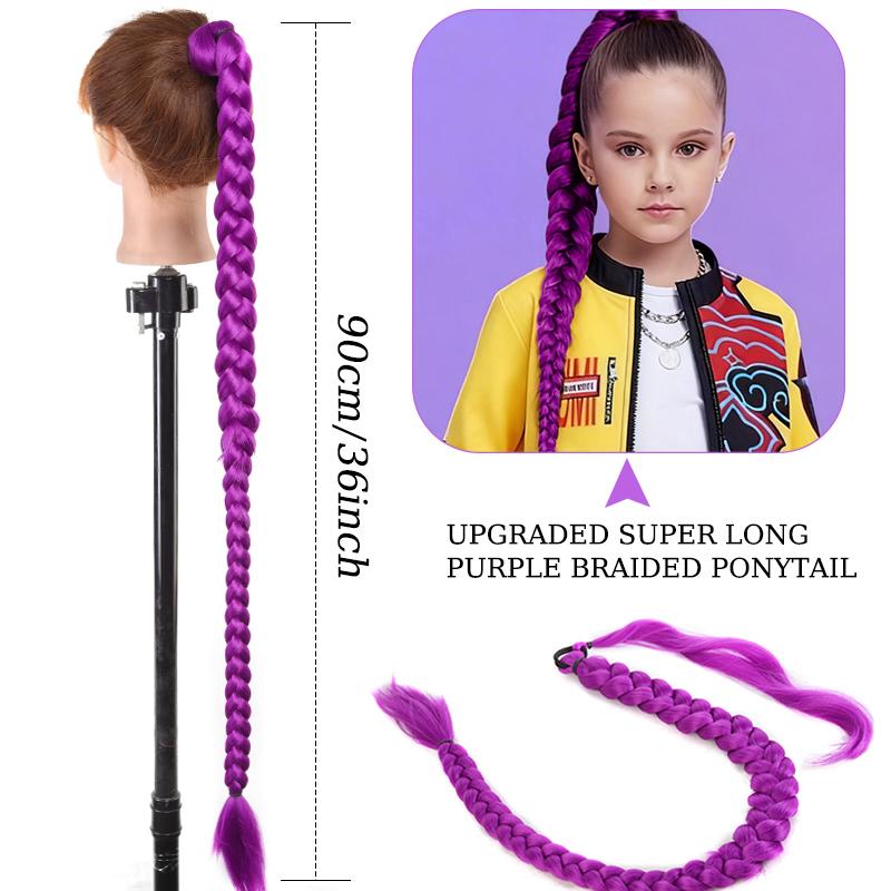 36-дюймовый плетеный фиолетовый парик-хвост Super Long Ponytail с эластичной резинкой для волос для детской вечеринки, косплея, фиолетовый парик