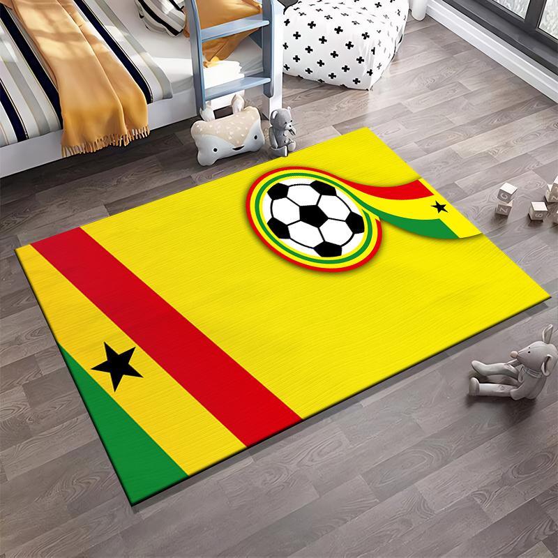 Soccer Ball with Ghana Flag Colors Rug Non-slip rug suitable for living room and bedroom sofas.