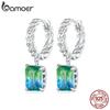 Женские серьги-кольца BAMOER из стерлингового серебра 925 пробы, синие и зеленые турмалиновые серьги-кольца с пряжками для вечеринок, элегантные ювелирные изделия
