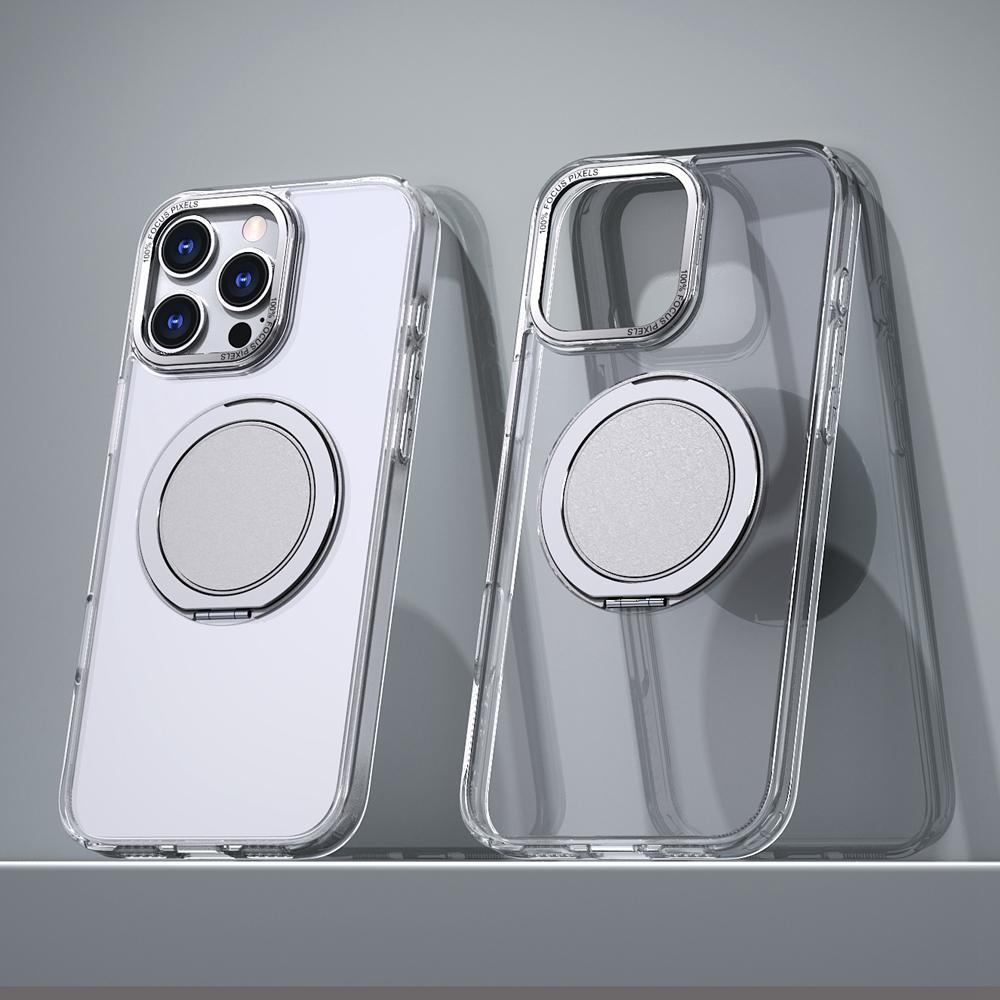 KEYSION Противоударный матовый чехол для MagSafe для iPhone 16 Pro Max с вращающимся на 360 ° магнитным кольцом-подставкой, прозрачная задняя крышка для телефона