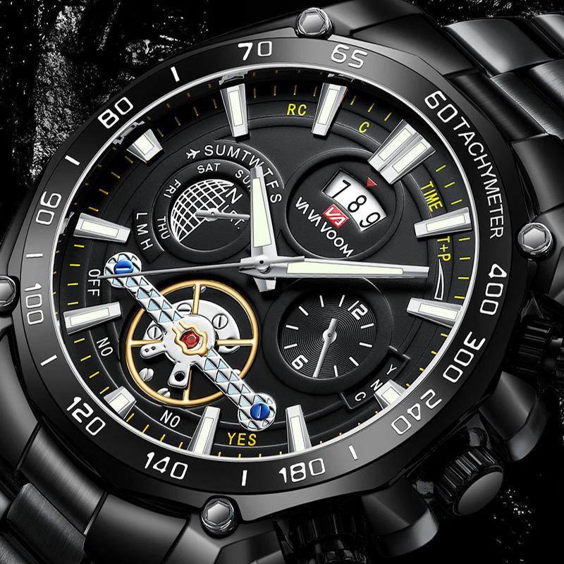 VA VA VOOM Brand Classic Mens Retro Watches Automatic Mechanical Watch Tourbillon Clock Genuine Leather Waterproof Military Wristwatch