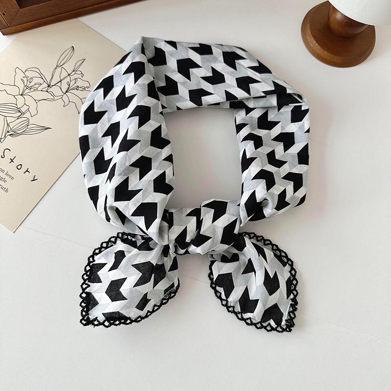 70% Cotton Linen Small Square Silk Scarf - Korean Style Floral Design for Versatile Neckwear and Decorative Use