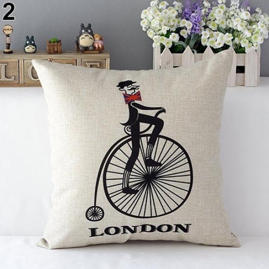 London Characters Flag Bus Linen Cushion Throw Pillow Cover Case Pillowcase