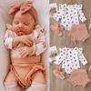 Newborn Infant Baby Girls Flower Print Clothes Romper Pants Hairband Outfits Set