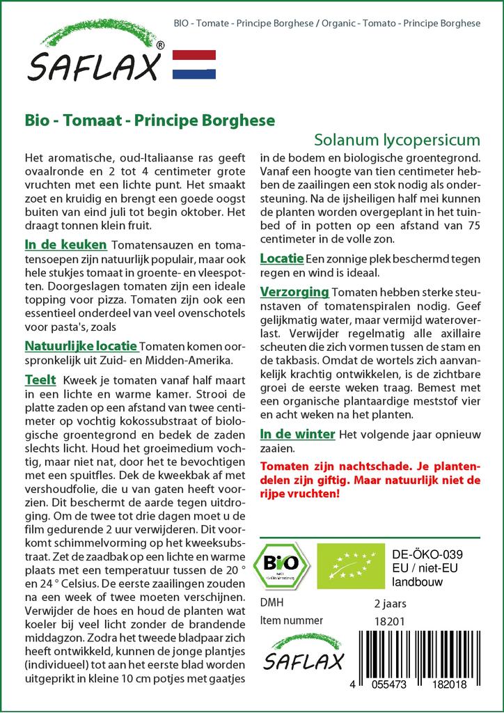 SAFLAX Garden in the Bag - Органический - Помидор - Principe Borghese - 10 семян - С субстратом в подходящем стоячем пакете - Solanum lycopersicum